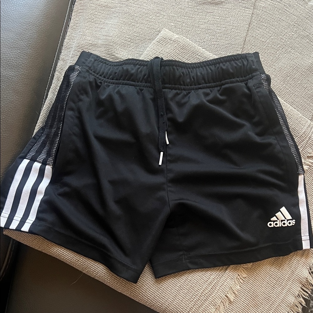 Adidas Black Shorts with White Stripes
